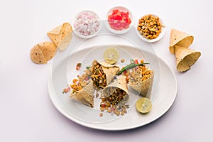 Papad coneÂ chaat or chat is an easy but healthy and crunchyÂ tea timeÂ snack from India